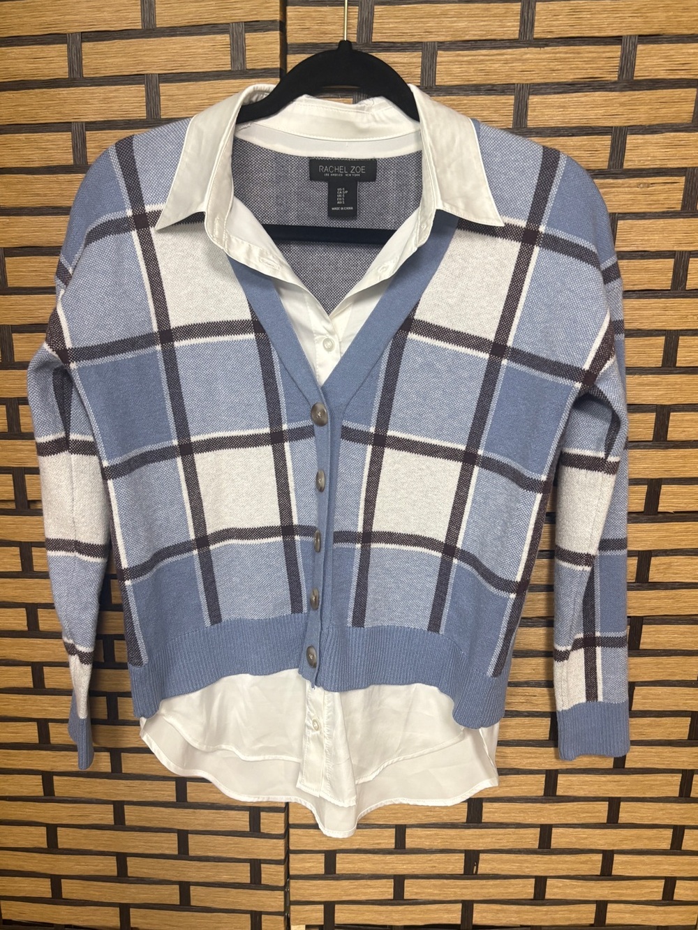 Rachel Zoe blue plaid sweater top size small